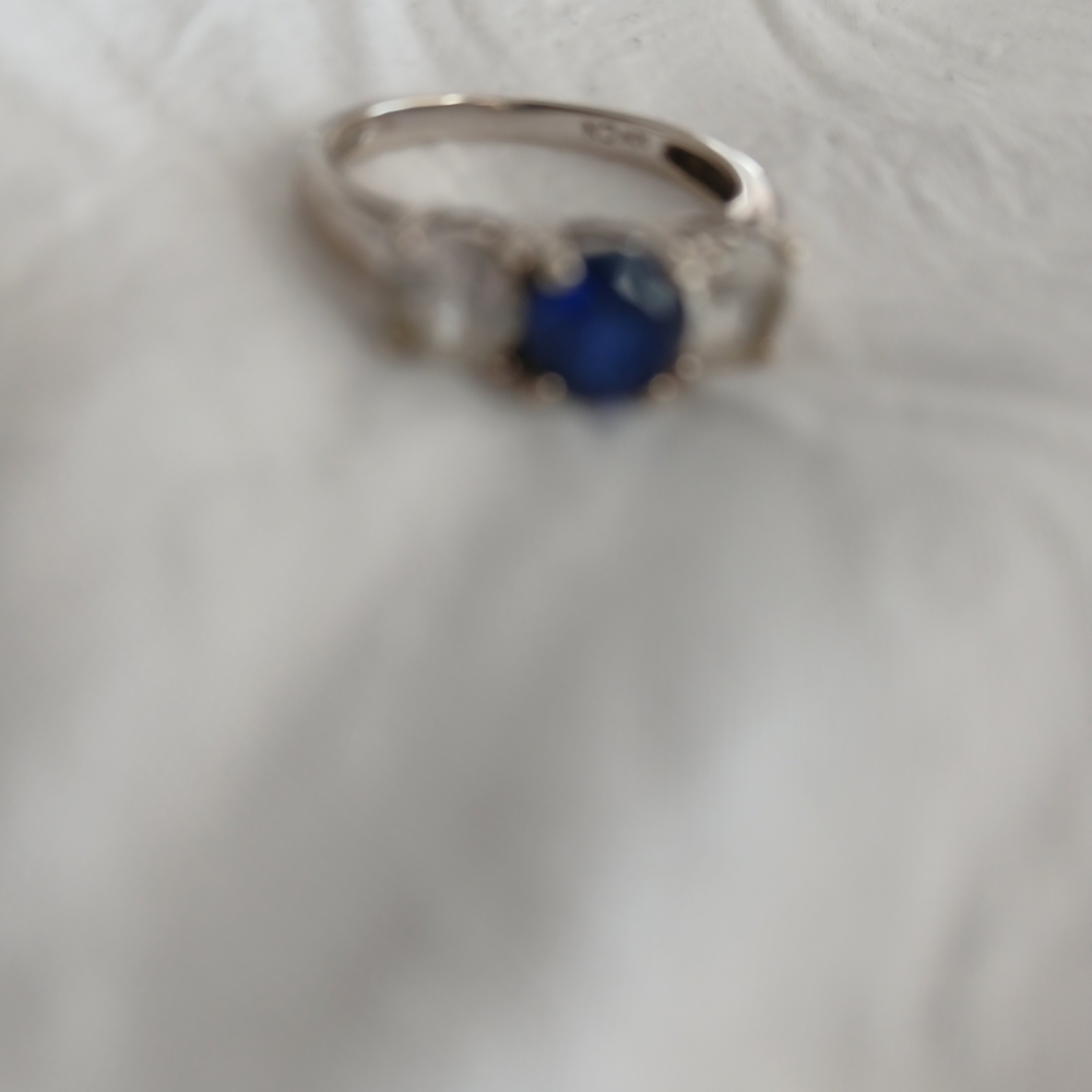 Sterling Silver, Sapphire & Diamond Womens Ring, Size 7